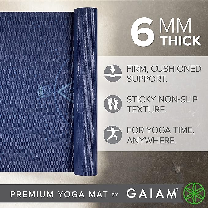 Premium 6mm Print Extra Thick Non Slip Exercise & Fitness Mat for All Types of Yoga, Pilates & Floor Workouts (68"L x 24"W x 6mm Thick) - Citron Sundial