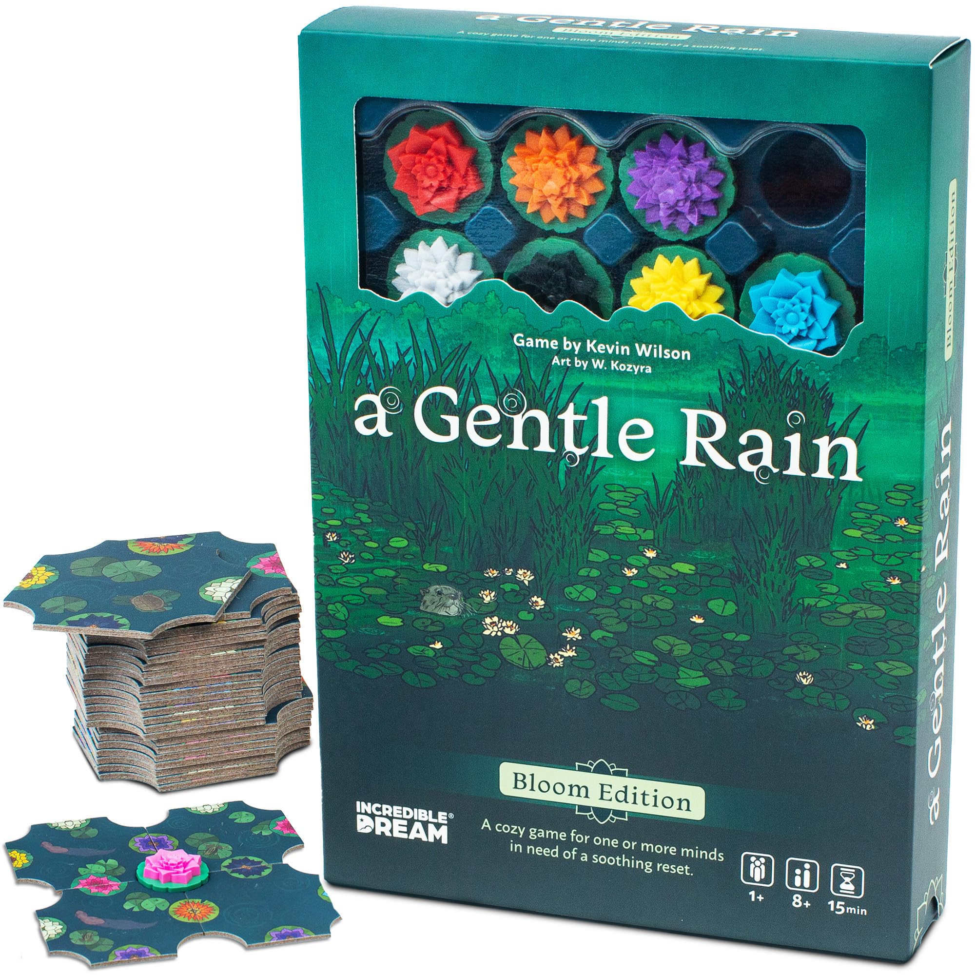 A Gentle Rain – Bloom Edition – Calming Tile-Laying Puzzle Game with 3D Lotus Blossoms – Mindful Solo, 2-Player, or Cooperative Play in 15 Min – Premium Tactile Board Game, Giftable & Family-Friendly