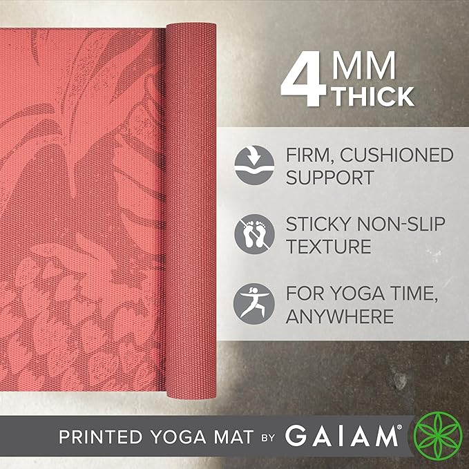 Gaiam Print Yoga Mat, Non Slip Exercise & Fitness Mat for All Types of Yoga, Pilates & Floor Exercises - Tropical Sunrise