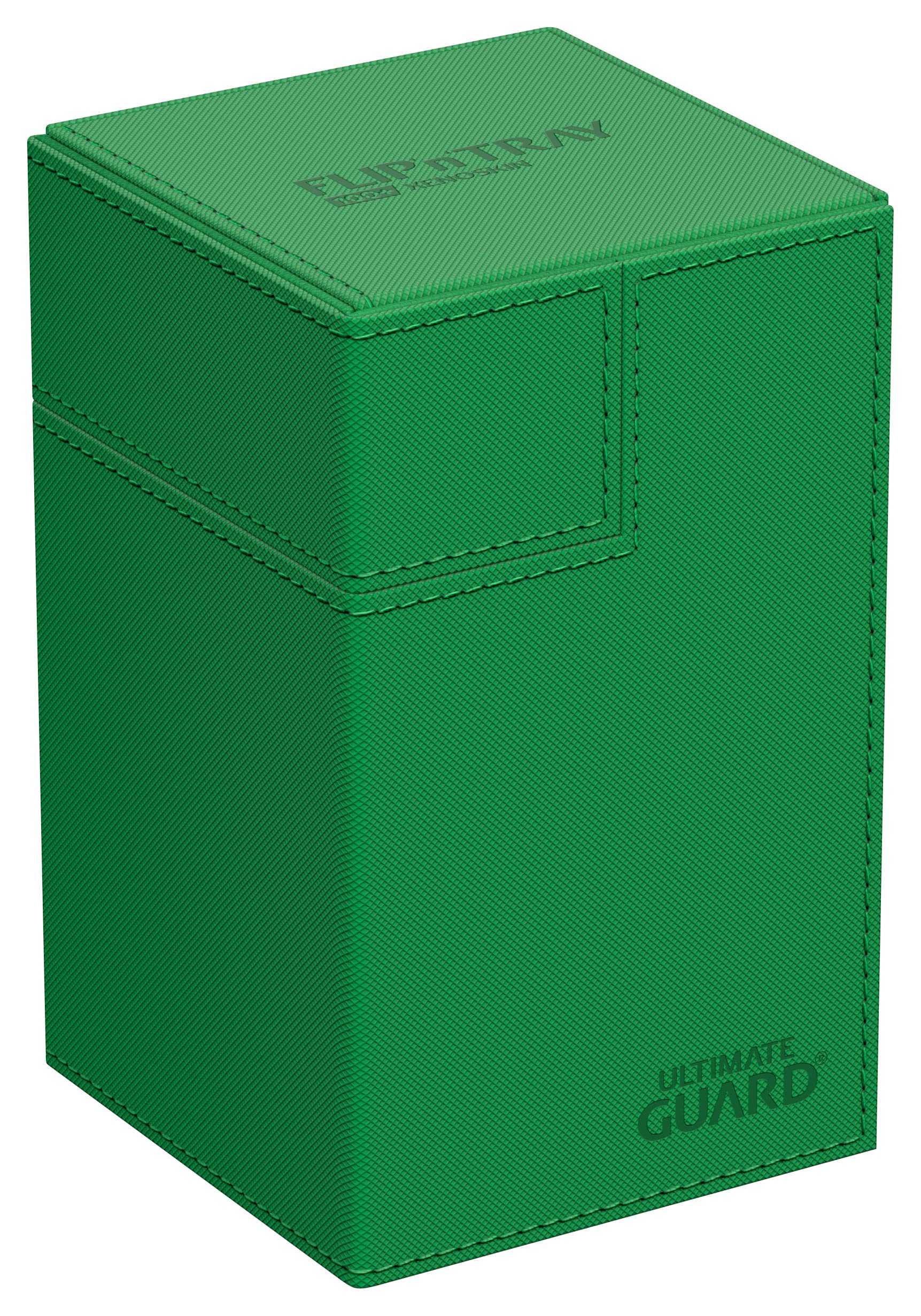 Ultimate Guard Flip'n'Tray 100+, Deck Case for 100 Double-Sleeved TCG Cards + Dice Tray, Green, Independent Magnetic Closure & Microfiber Inner Lining