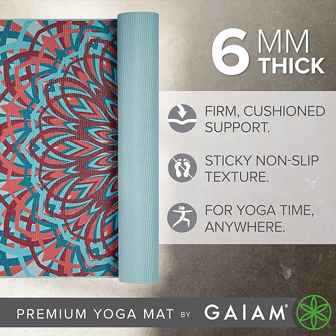 Premium 6mm Print Extra Thick Non Slip Exercise & Fitness Mat for All Types of Yoga, Pilates & Floor Workouts (68"L x 24"W x 6mm Thick) - Santorini