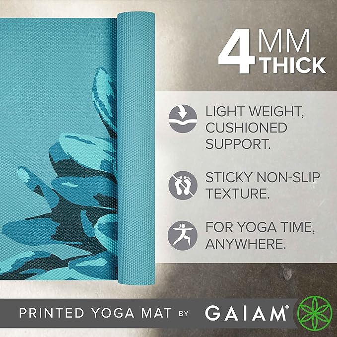 Gaiam Print Yoga Mat, Non Slip Exercise & Fitness Mat for All Types of Yoga, Pilates & Floor Exercises - Vibrant Flourish