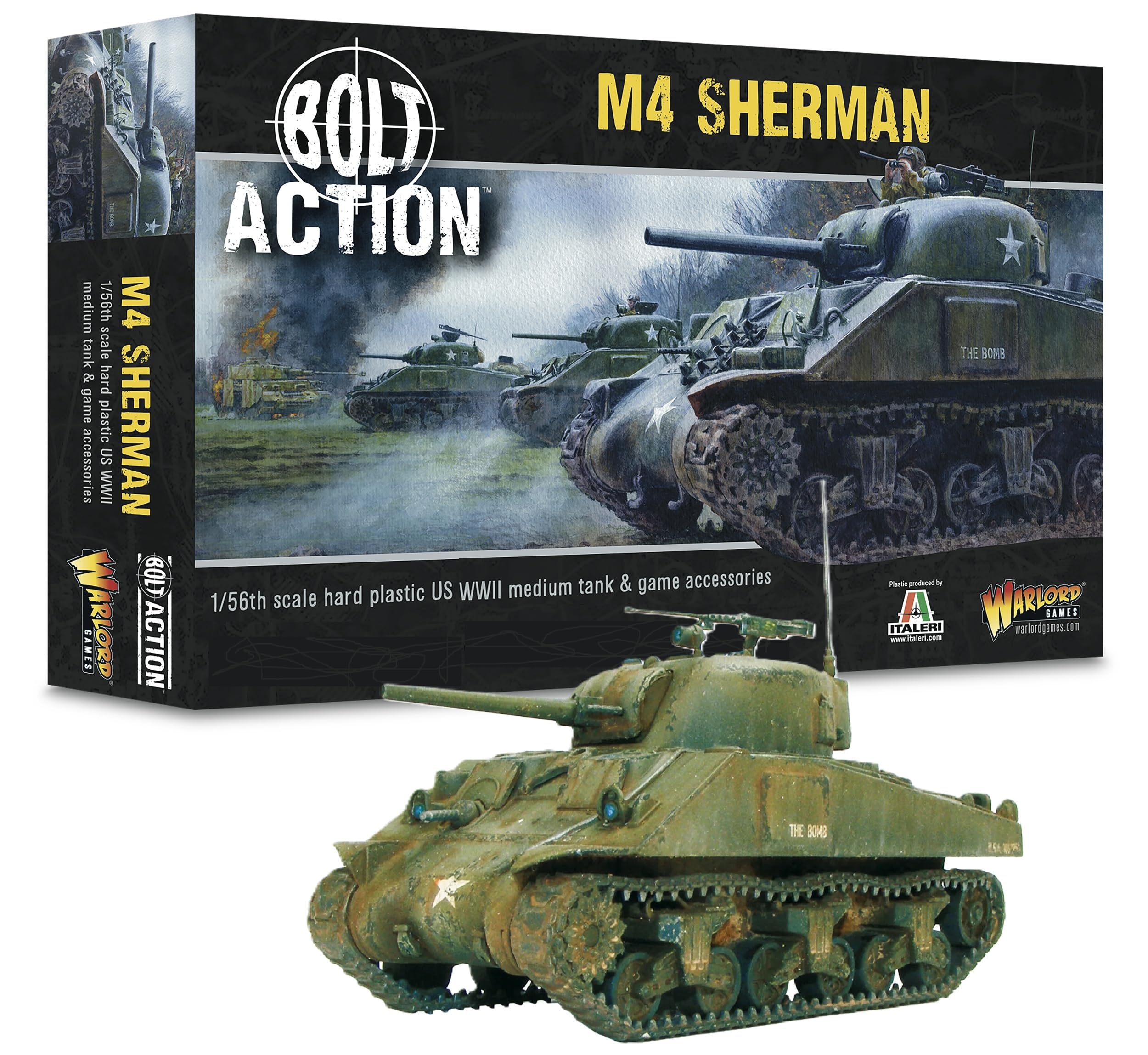 Warlord Games M4 Sherman Medium Tank - 1:56 / 28mm Plastic Scale Model Tank for Bolt Action Highly Detailed World War 2 Miniatures for Table-top Wargaming
