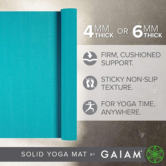 Gaiam Yoga Mat - Premium 5mm Solid Thick Non Slip Exercise & Fitness Mat for All Types of Yoga, Pilates & Floor Workouts (68" x 24" x 5mm) - Light Blue