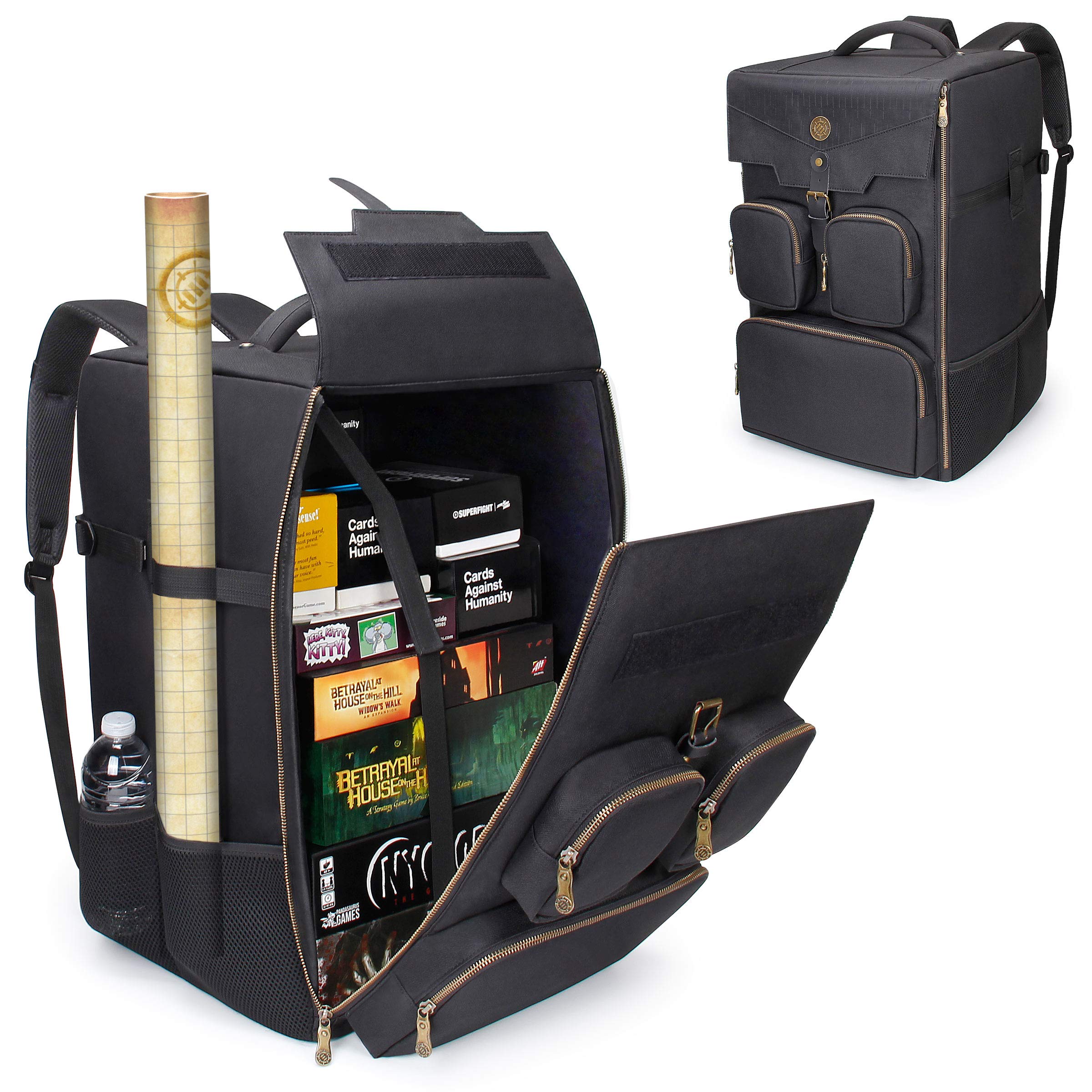 ENHANCE Board Game Backpack - Reinforced Rigid Board Game Storage with Padded Shoulder Straps, Carrying Handle, and Accessories Pockets for Dice, Cards, More - Fits and Protects Tabletop Adventures