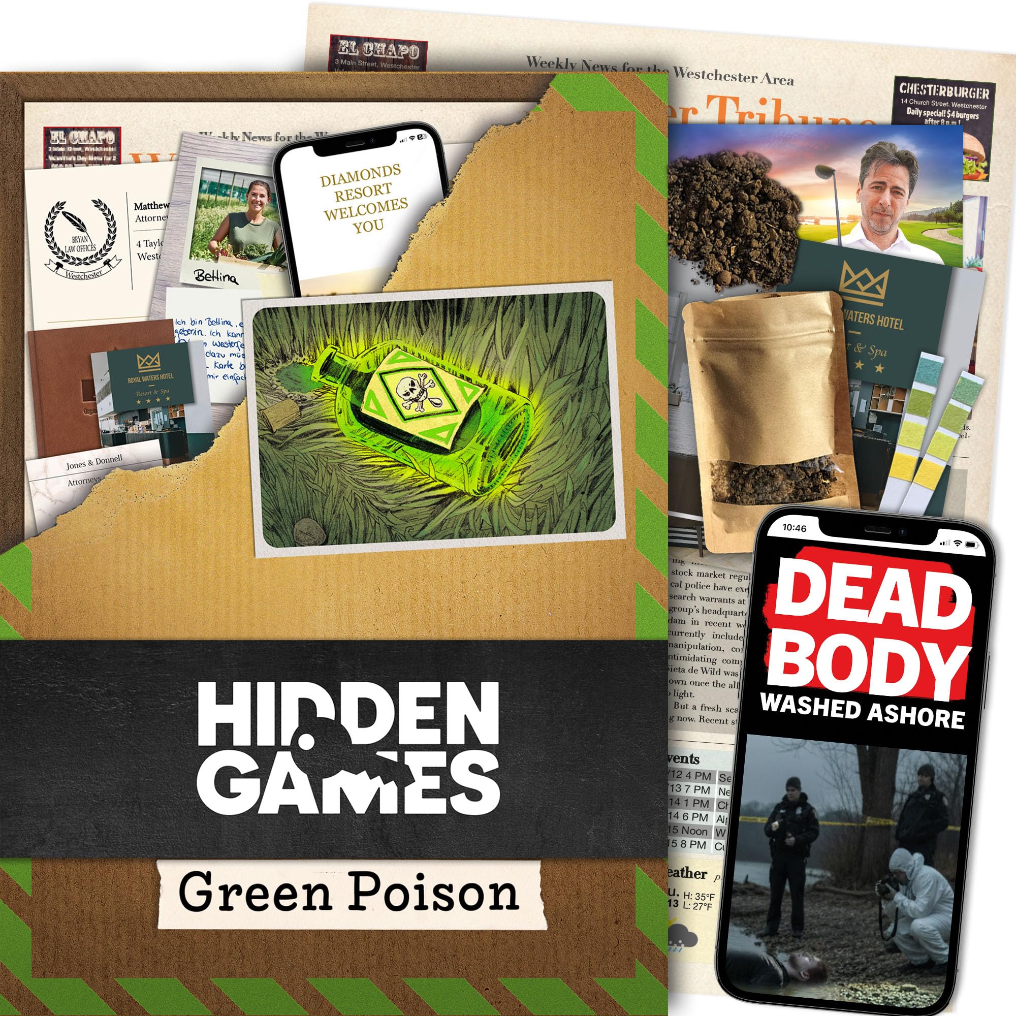 Hidden Games Crime Scene - Green Poison - USA -Realistic Crime Scene Game – Murder Mystery and Detective Experience