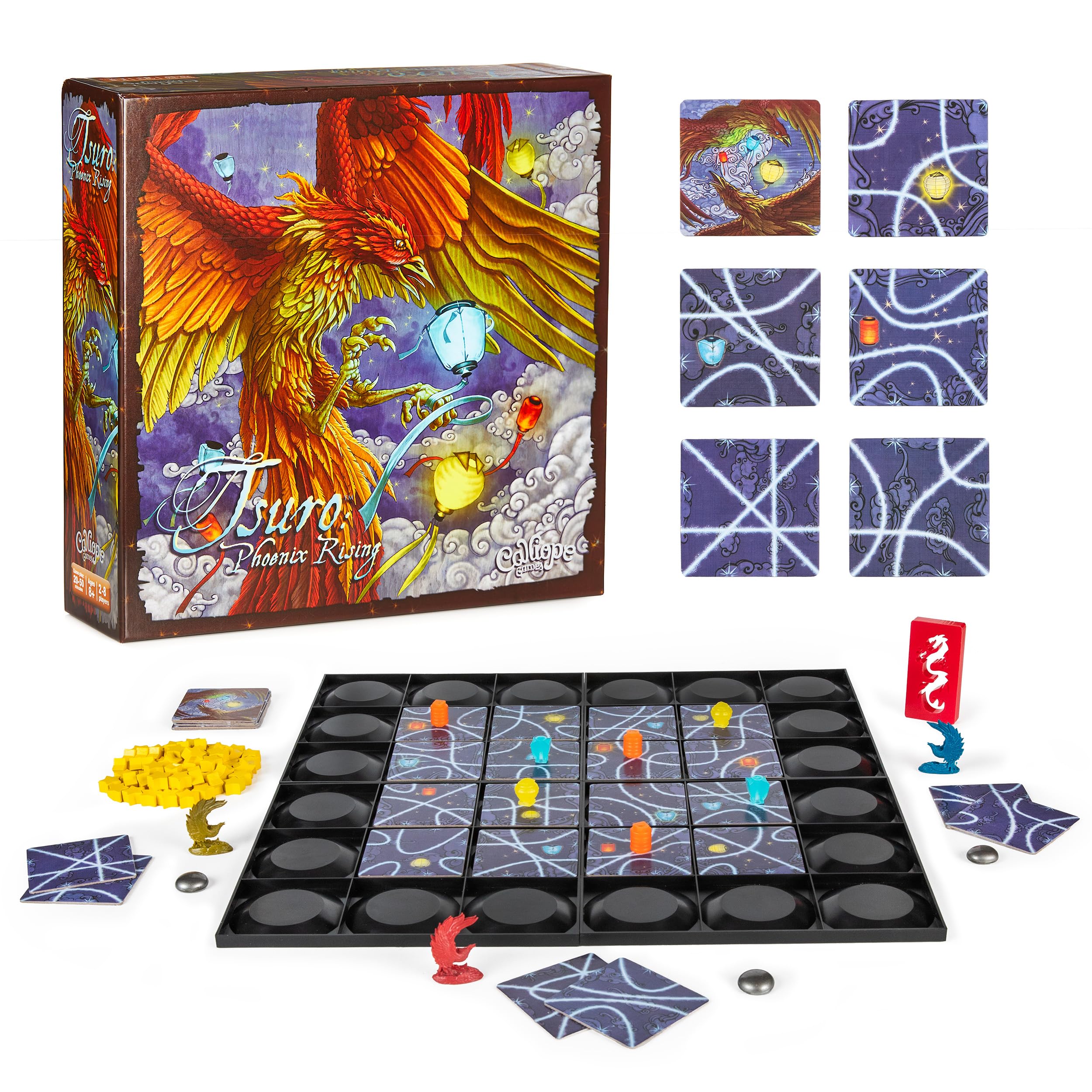Tsuro Phoenix Rising – Award-Winning Fantasy Strategy Game with Set Collection and Magical Powers | Tile-Laying Adventure for 2–8 Players Ages 8+ | 30–50 Minute Gameplay