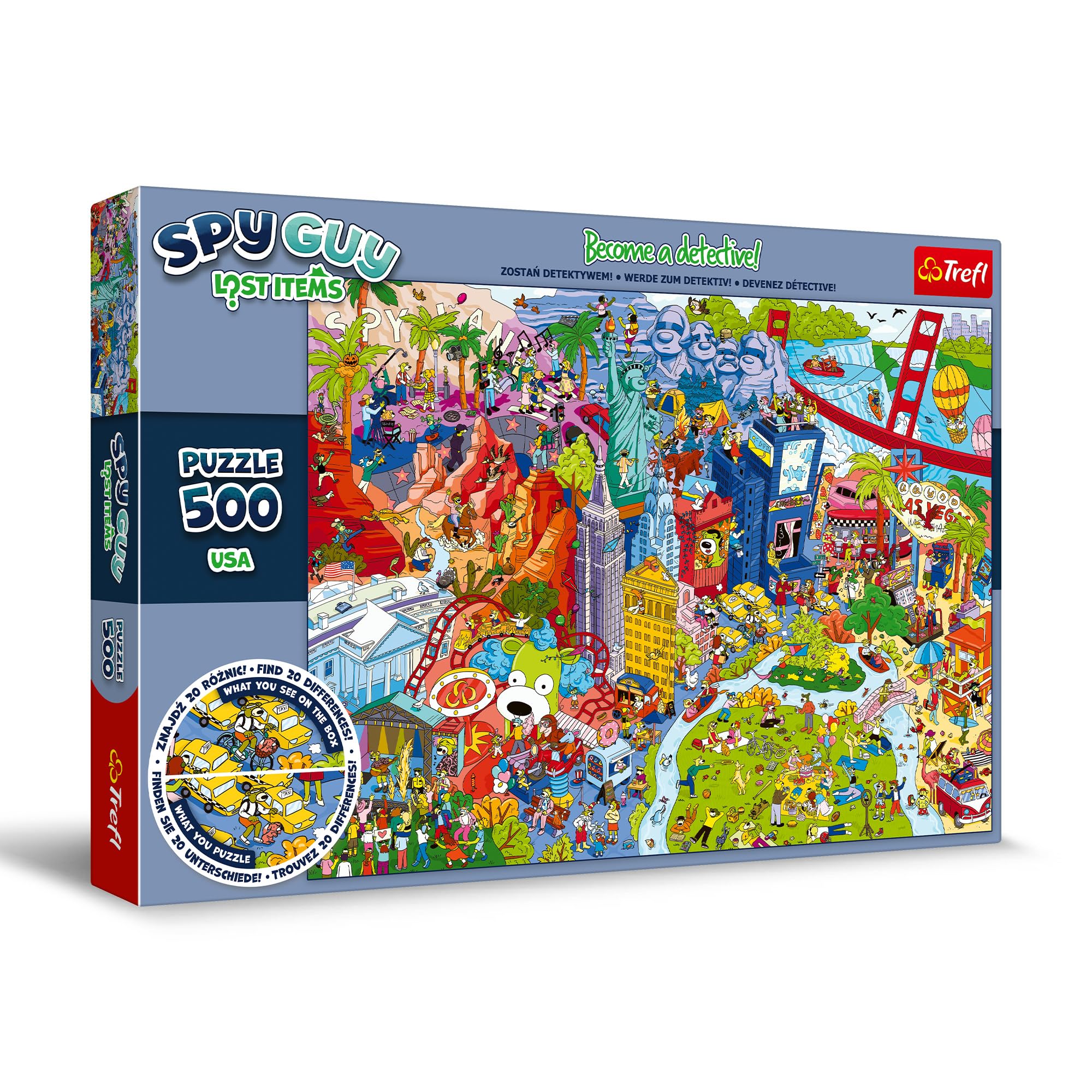 Trefl Spy Guy Lost Items: USA 500 Piece Jigsaw Puzzle 19"x13" Print, DIY Puzzle, Creative Fun, Classic Jigsaw for Adults and Children from 14 Years Old