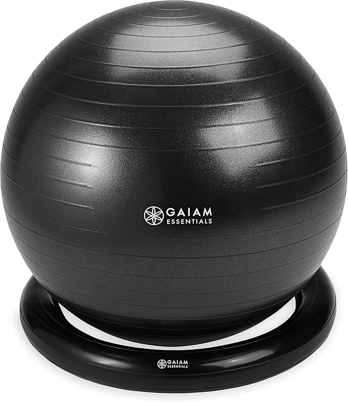 Gaiam Essentials Balance Ball & Base Kit, 65cm Yoga Ball Chair, Exercise Ball with Inflatable Ring Base Black