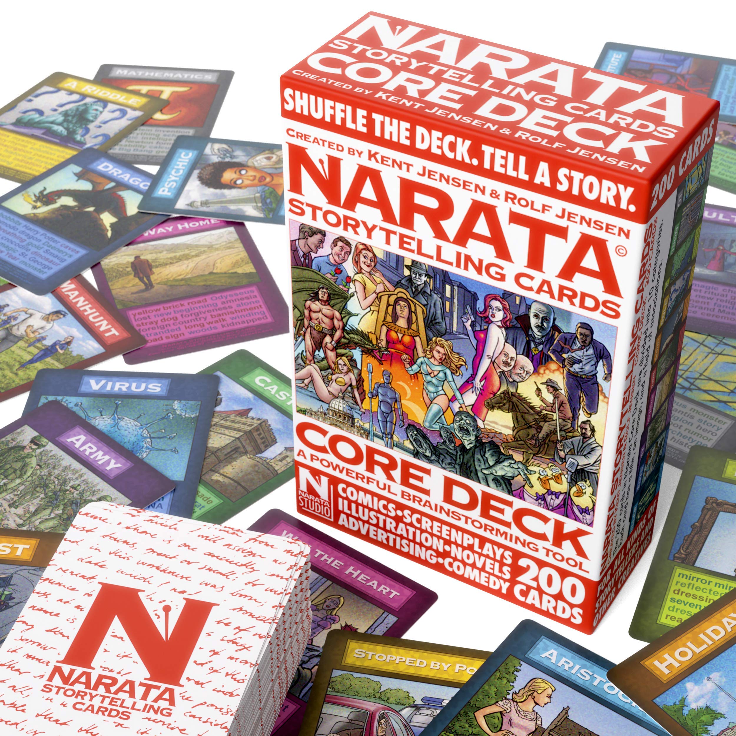 Narata Storytelling Cards - 200 Illustrated Cards - Plot Novels Movies - Brainstorming Tool - 10 Card Categories - Booklet with Story Structure Tips