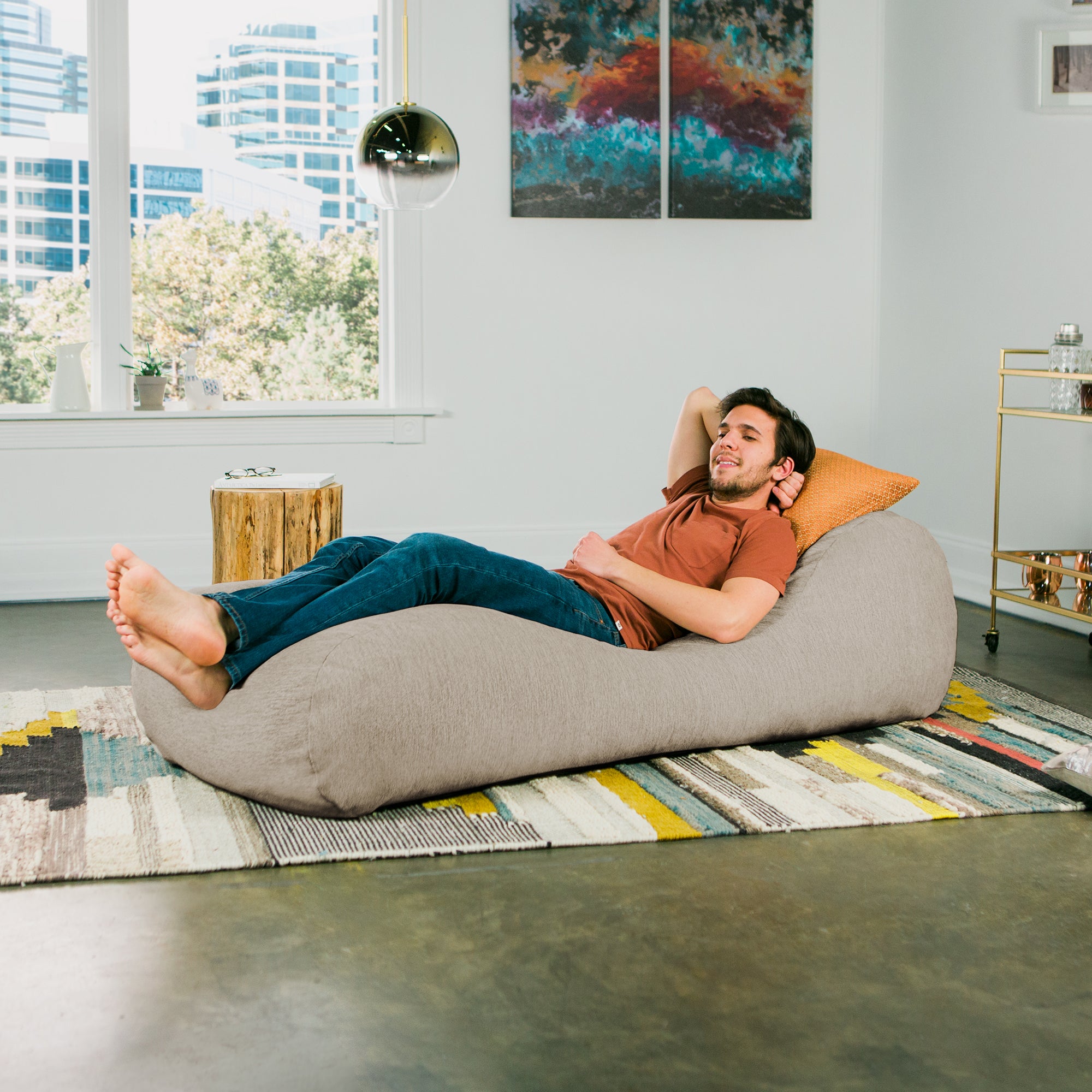 Jaxx Arlo Chaise Lounger Foam Bean Bag Chair - Premium Chenille, Beige