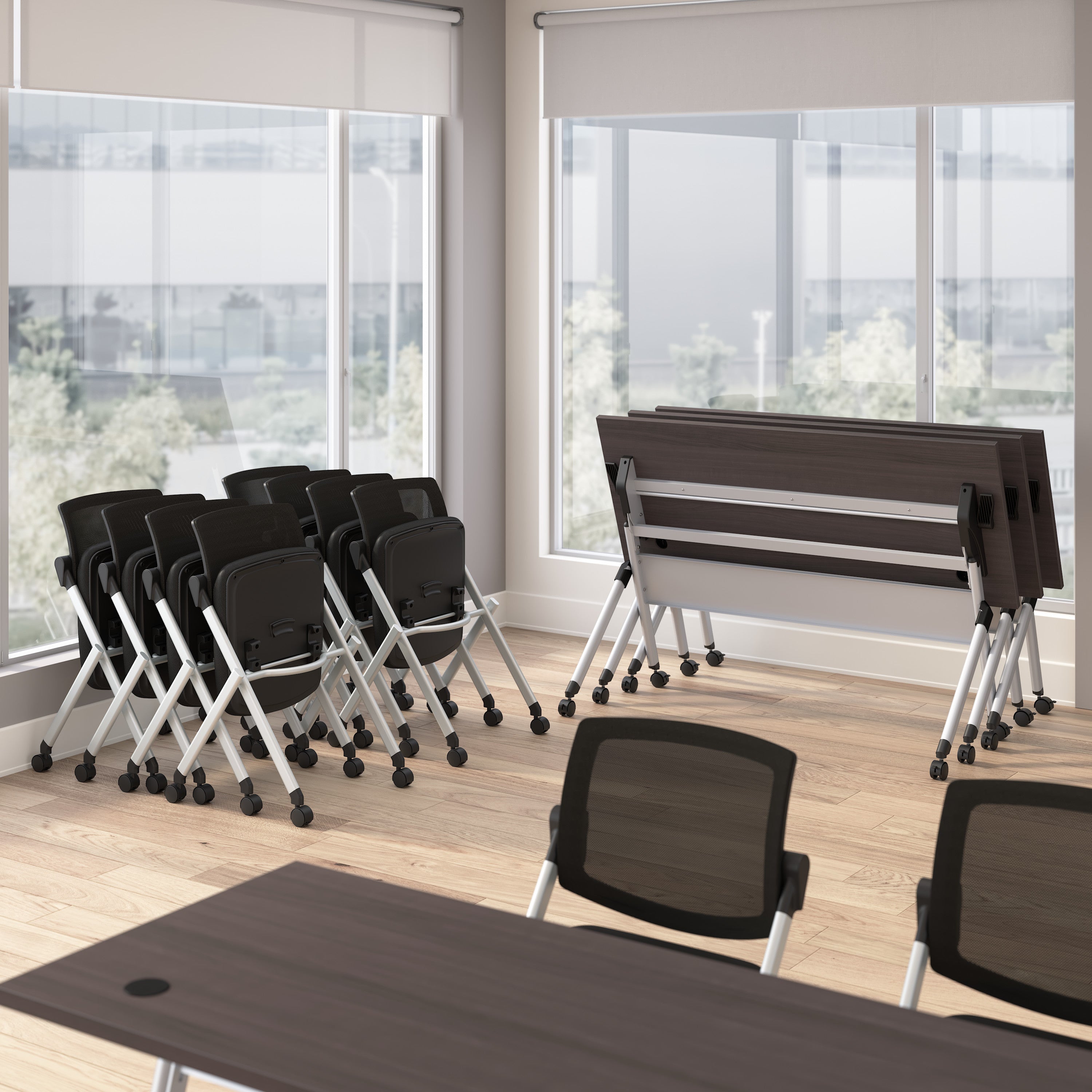 Bush Business Furniture Envision 60W Folding Training Table and 2 Folding Chairs in Storm Gray - 59.45" Width x 23.54" Depth x 32.87" Height
