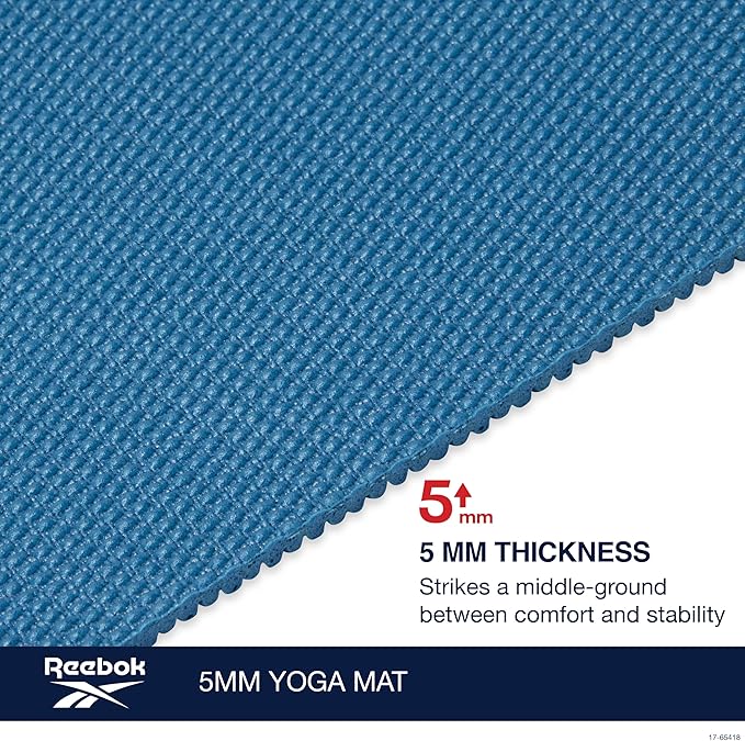 Reebok 5mm Solid Yoga Mat (Cherry) 68" x 24" Non-Slip, Lightweight, Foldable, and Durable Exercise Mat with Carry Strap for Home Workout, Yoga, Pilates, Fitness, and Outdoor Training