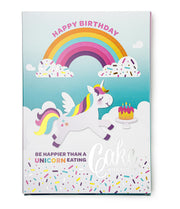 InstaCake Cards Be Happier than a unicorn eating cake in a cloud Happy Birthday Card includes Single Serve Mug Cake Vanilla Unicorn Sprinkle Mix
