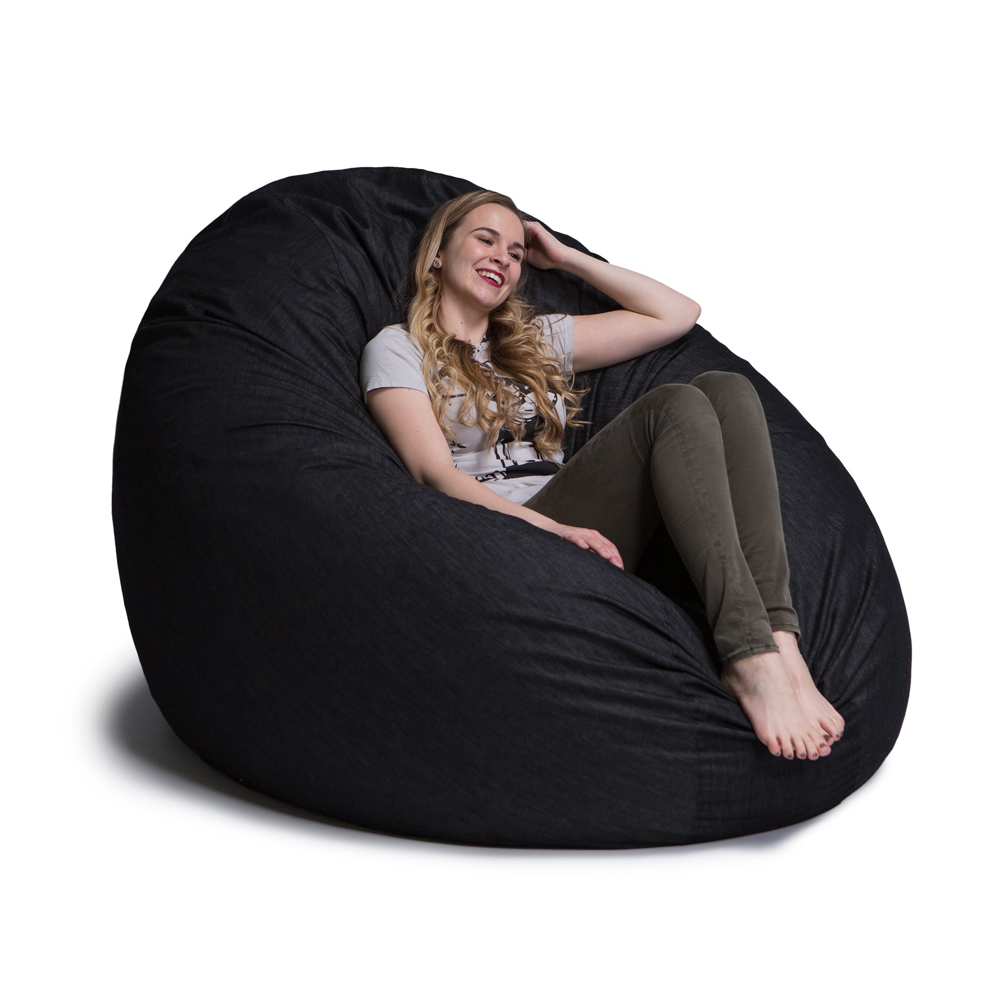 Jaxx 6 Foot Cocoon - 2-in-1 Convertible Bean Bag Bed & Large Bean Bag Chair for Adults- Denim, Black
