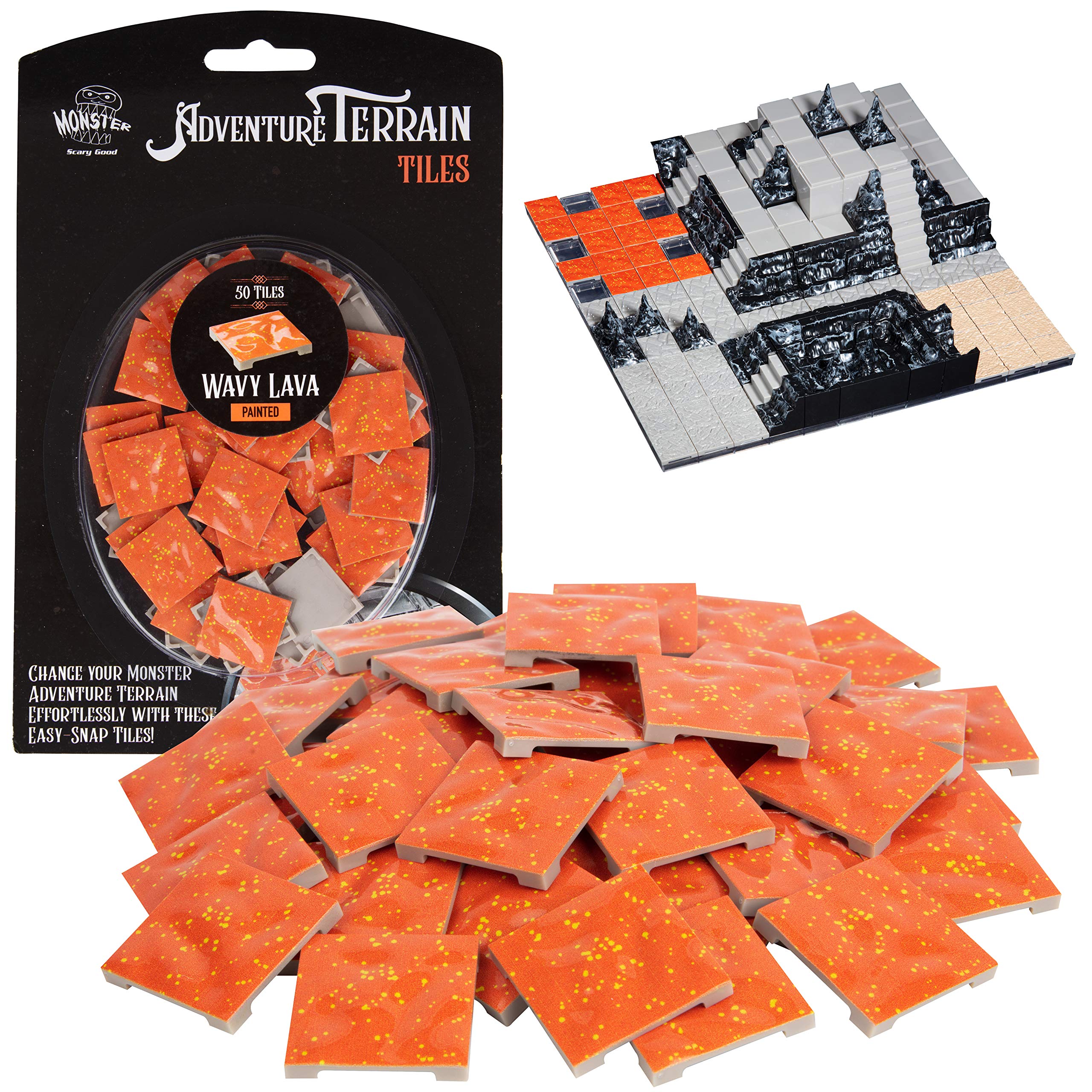 Monster Adventure Terrain- 50pc Wavy Lava Tile Expansion Pack- Hand-Painted 1x1 - Tile Set- Creates Amazing Tabletop Terrain in Minute- Customize Your D&D and Pathfinder Dungeons
