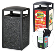 Rugged 40 Gallon All Weather Trash Container, With Advertisement Panels, Grey Stone