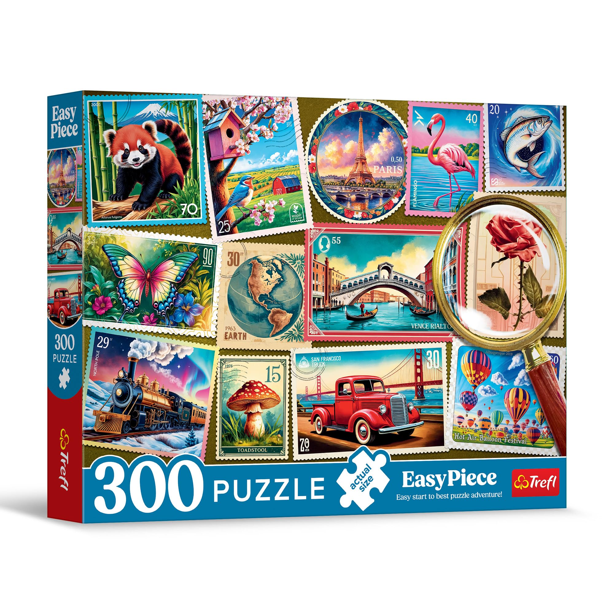 Trefl - Puzzle EasyPiece: Postage Stamps - 300 Pieces - Large Pieces, Easy Puzzle, for Adults and Children Aged 10 and Older