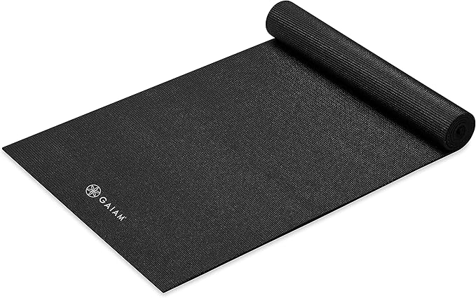 Gaiam Yoga Mat - Premium 5mm Solid Thick Non Slip Exercise & Fitness Mat for All Types of Yoga, Pilates & Floor Workouts (68" x 24" x 5mm) - Black
