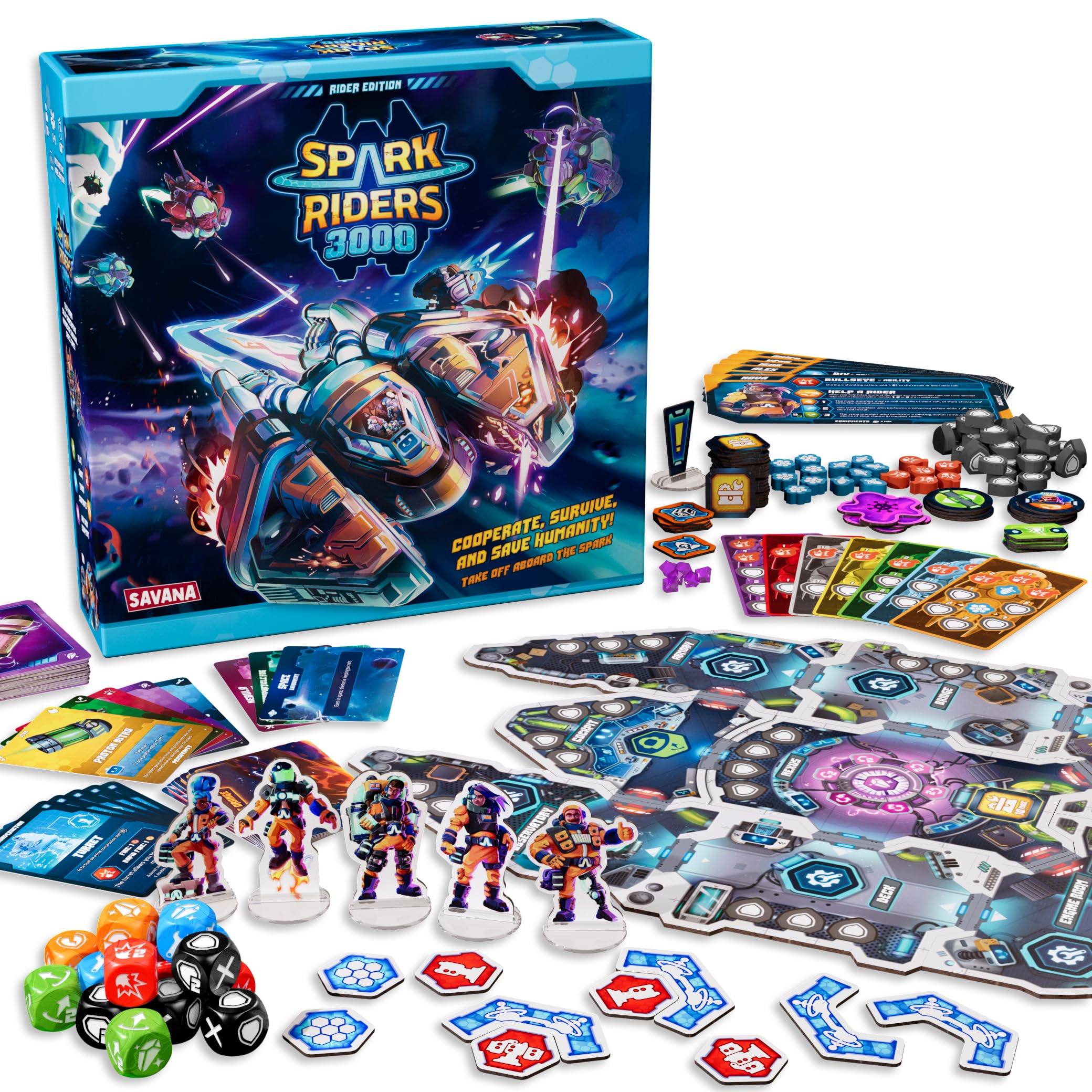 SAVANA Spark Riders 3000 - Rider Edition - Sci-Fi Survival Board Game | Pilot, Repair & Fight Aliens with The Interactive App | 1–4 Players, Ages 10+, 60 Min Playtime | Solo & Team Strategy Game