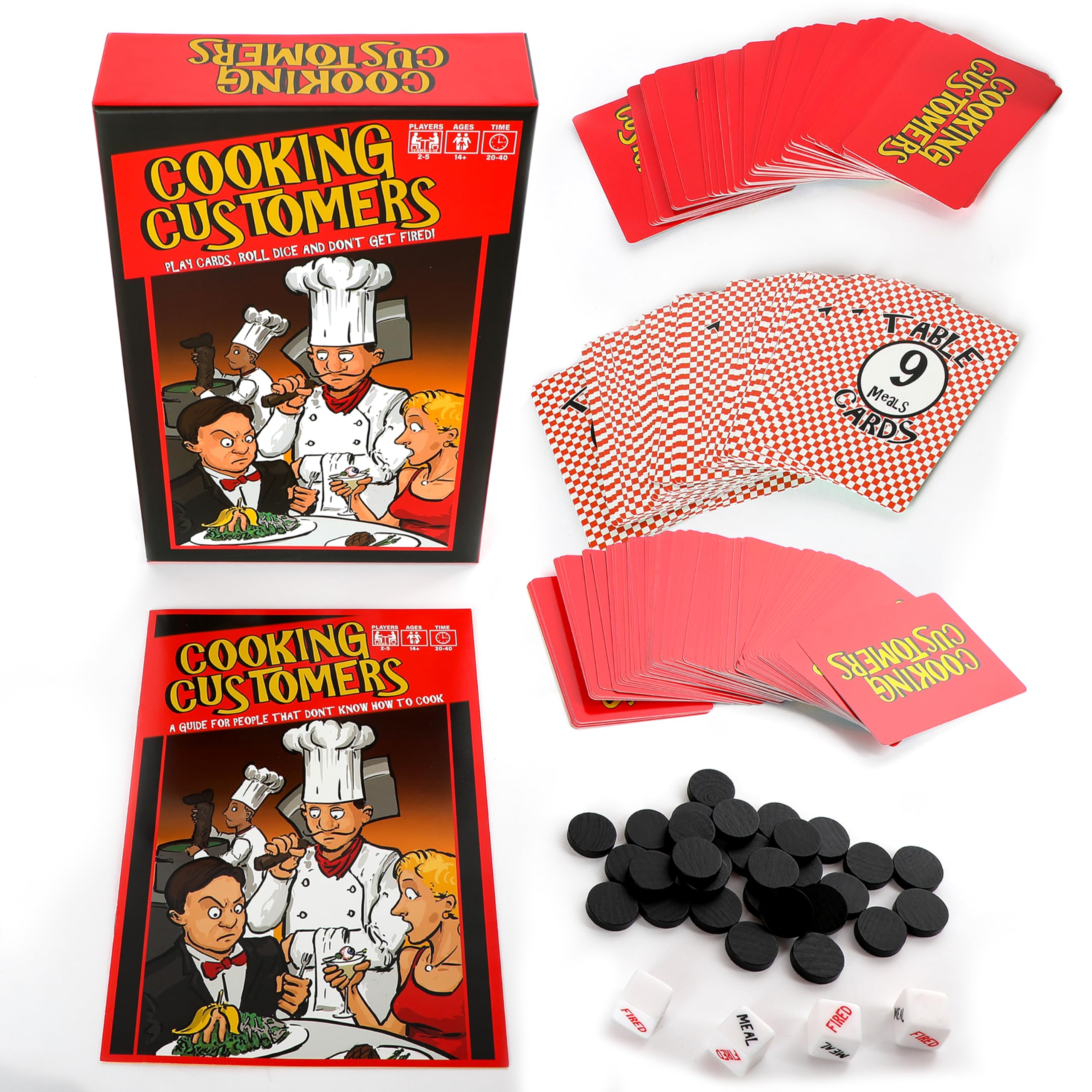 Prolific Games Cooking Customers – Cook Meals Don’t Get Fired – Exciting Game for Family & Party Fun – Serve Dishes, Avoid Bad Reviews, and Win Big with 156 Cards, Dice & Tokens