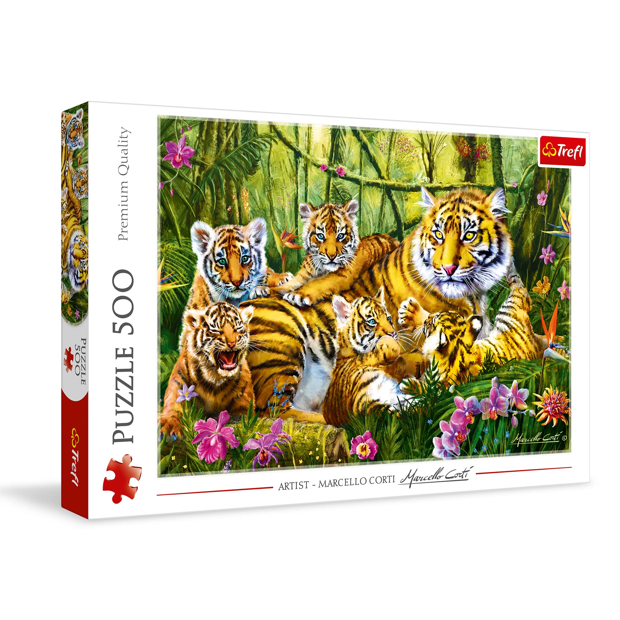 Trefl Family of Tigers 500 Piece Jigsaw Puzzle Red 19"x13" Print, DIY Puzzle, Creative Fun, Classic Jigsaw for Adults and Children from 10 Years Old