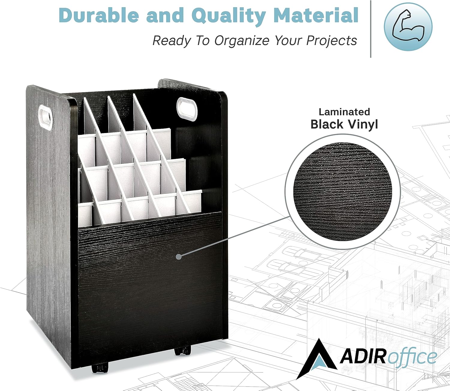 20-Slot Mobile Rolling Wood Blueprint Roll File Large Document Organizer