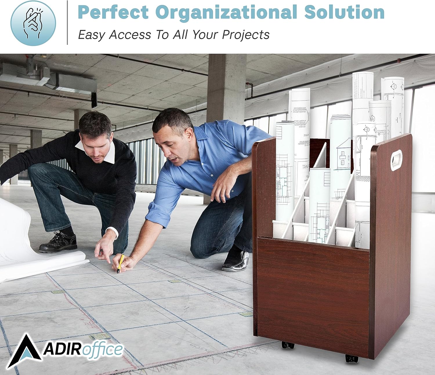 20-Slot Mobile Rolling Wood Blueprint Roll File Large Document Organizer
