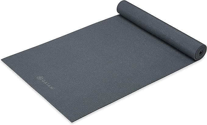 Gaiam Yoga Mat - Premium 5mm Solid Thick Non Slip Exercise & Fitness Mat for All Types of Yoga, Pilates & Floor Workouts (68" x 24" x 5mm) - Folkstone Grey