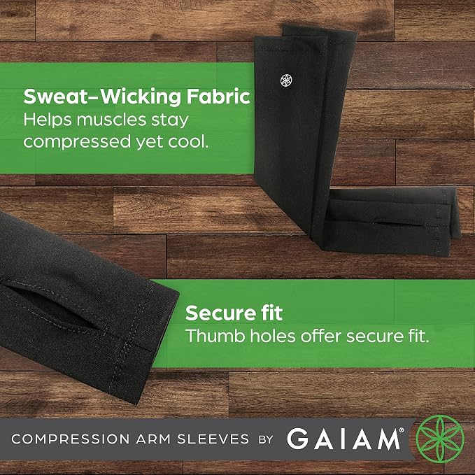 Gaiam Yoga Compression Arm  Sleeves - Pair of Sleeves for Pilates, Training, General Fitness - Comfort-Fit Support for Muscles - Sold as Pairs