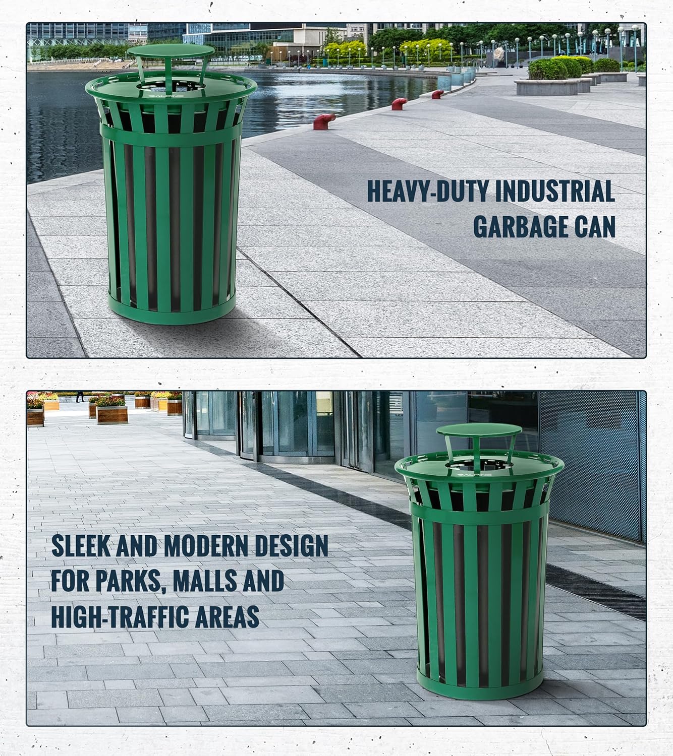 Alpine Industries Rain Bonnet Lid for Outdoor Metal Waste Receptacle - 38 Gallon Green