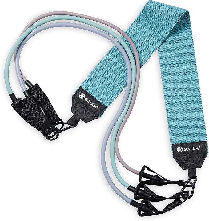 Gaiam Squat Band & Hip Trainer Set - Fabric Resistance Band with 3 Adjustable Resistance Tubes, Home Gym Equipment to Exercise Thigh, Leg, Hip, Glute, Booty & Core - Home Gym & Travel Workout Bands