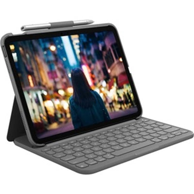 Logitech Slim Folio Keyboard Case for iPad (10th gen &amp; A16) with Integrated Bluetooth Wireless Keyboard, Oxford Gray