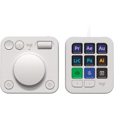 Logitech MX Creative Console, Programmable Keypad With 9 Customizable LCD Keys and Control Dial for Graphic Design, Video Editing, Photography, use with Adobe, Zoom, Spotify and more (Pale Grey)