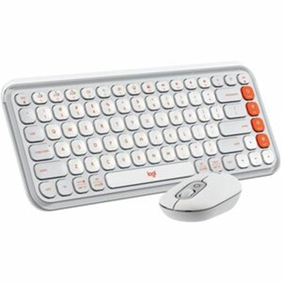 Logitech POP ICON COMBO, Bluetooth Keyboard and Mouse Combo, Comfortable Typing, Programmable Keys and Buttons, Quiet Clicks (Off-white &amp; Orange)