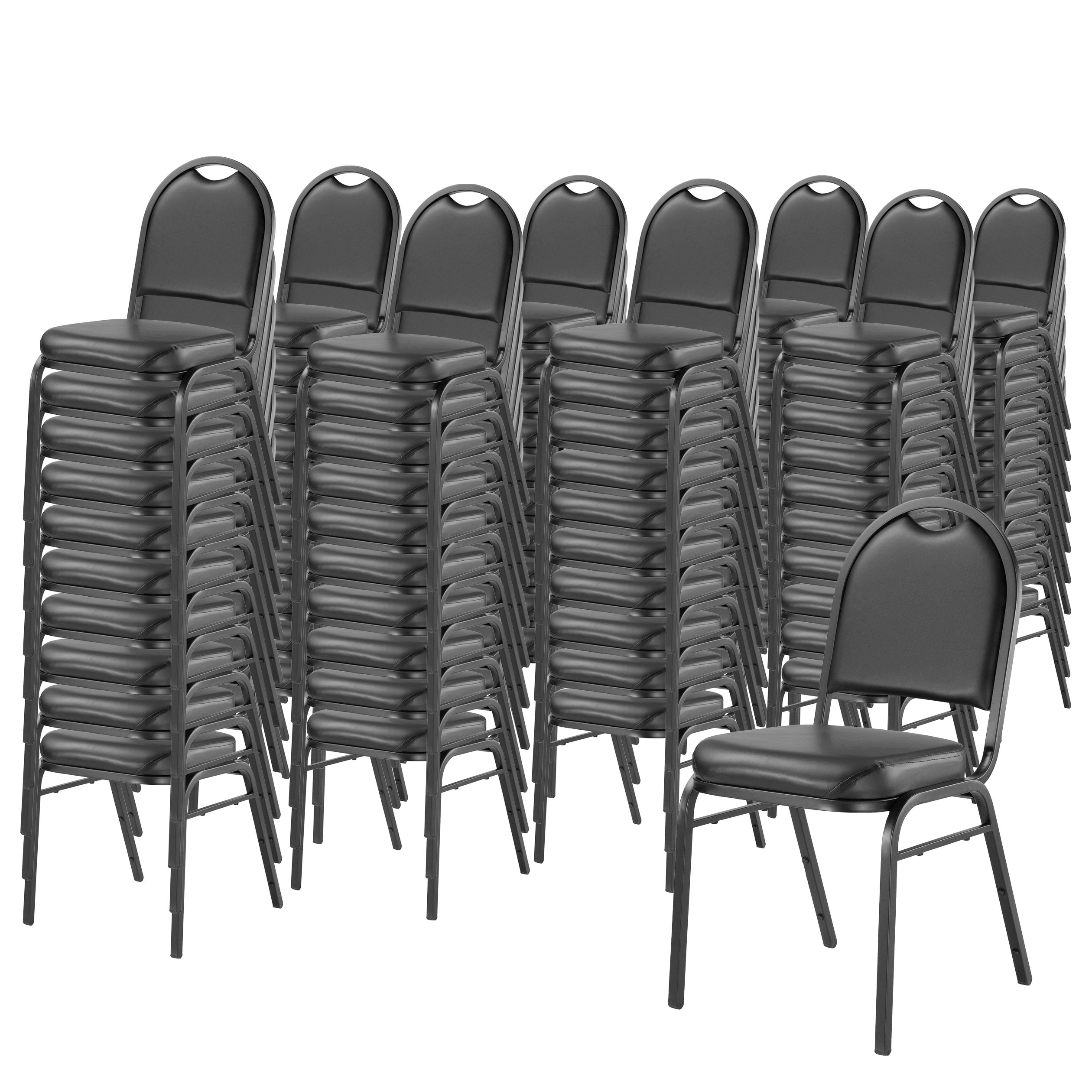 NPS® 9200 Series Premium Vinyl Upholstered Stack Chair, Surface Color: Black, Frame Color: Black Sandtex
