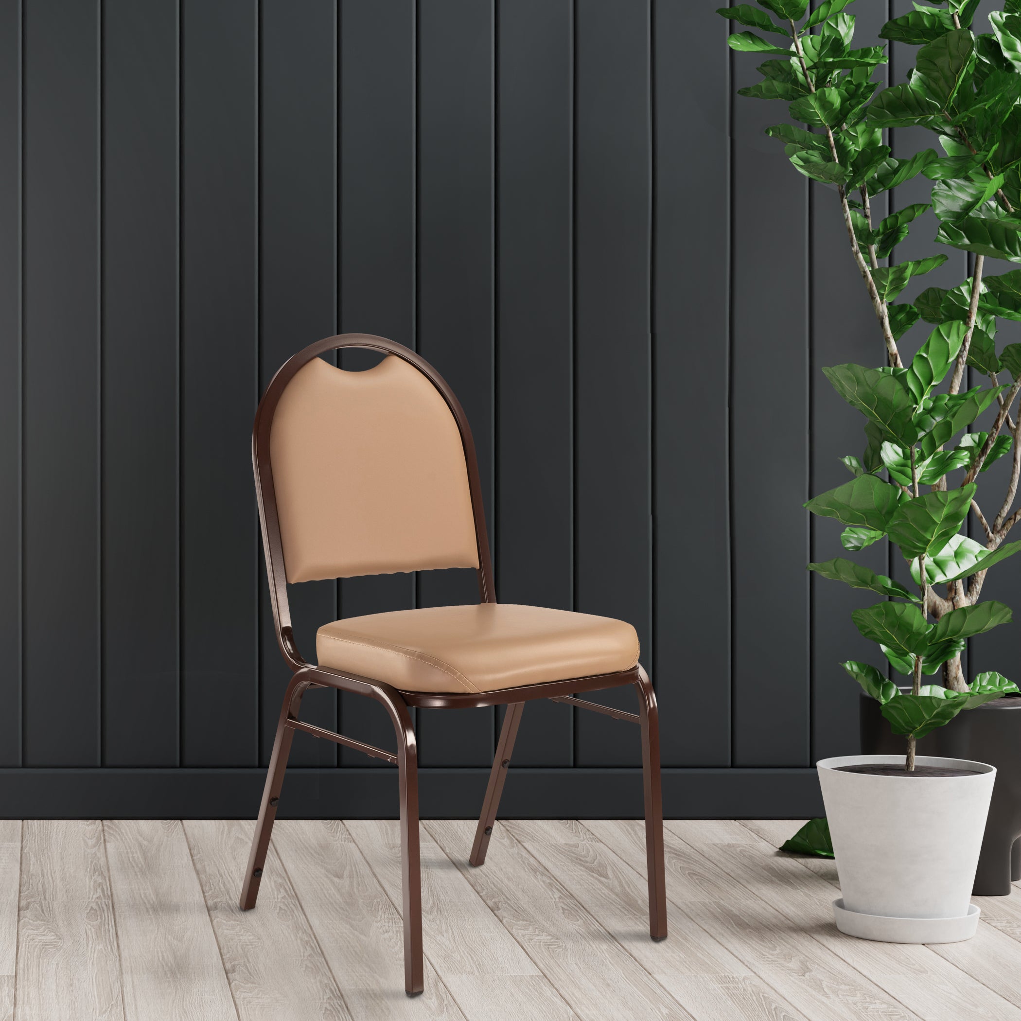 NPS® 9200 Series Premium Vinyl Upholstered Stack Chair, Surface Color: French Beige, Frame Color: Mocha