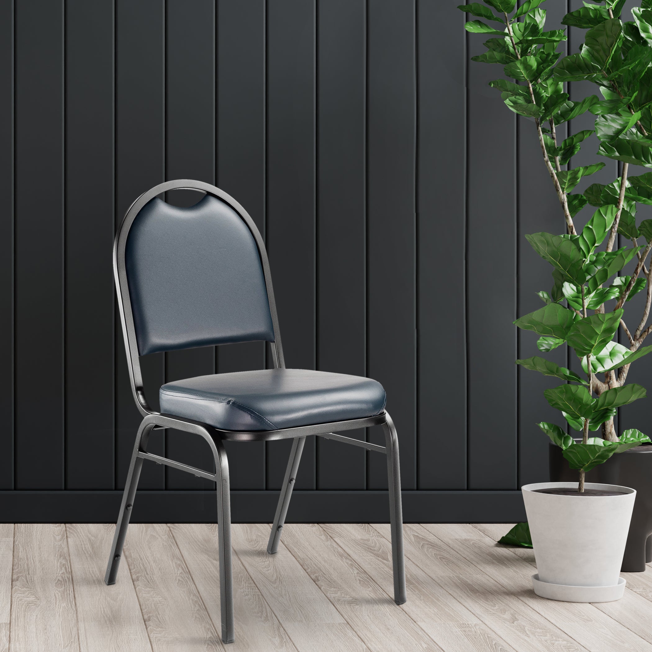 NPS® 9200 Series Premium Vinyl Upholstered Stack Chair, Surface Color: Midnight Blue, Frame Color: Black Sandtex