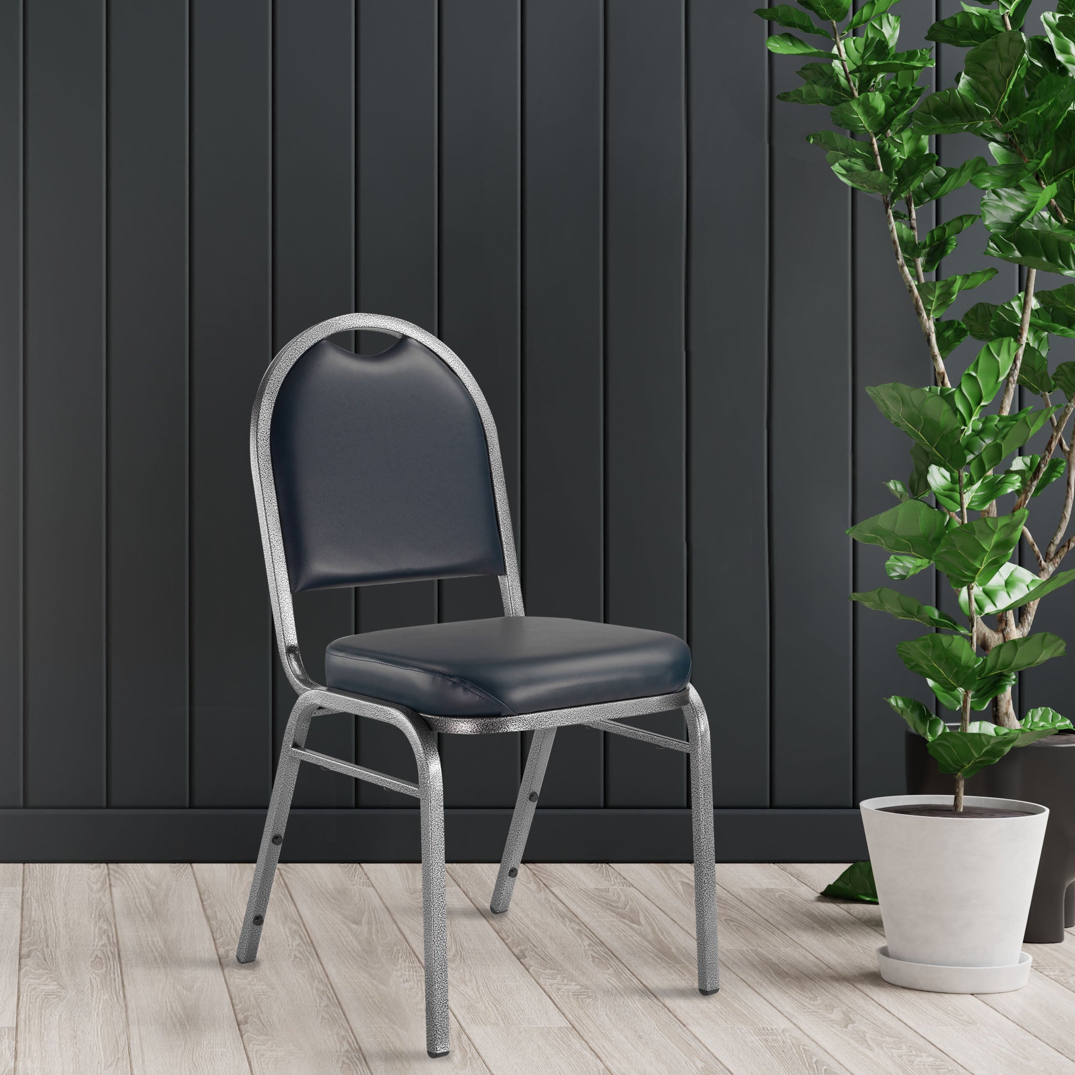 NPS® 9200 Series Premium Vinyl Upholstered Stack Chair, Surface Color: Midnight Blue, Frame Color: Silvervein