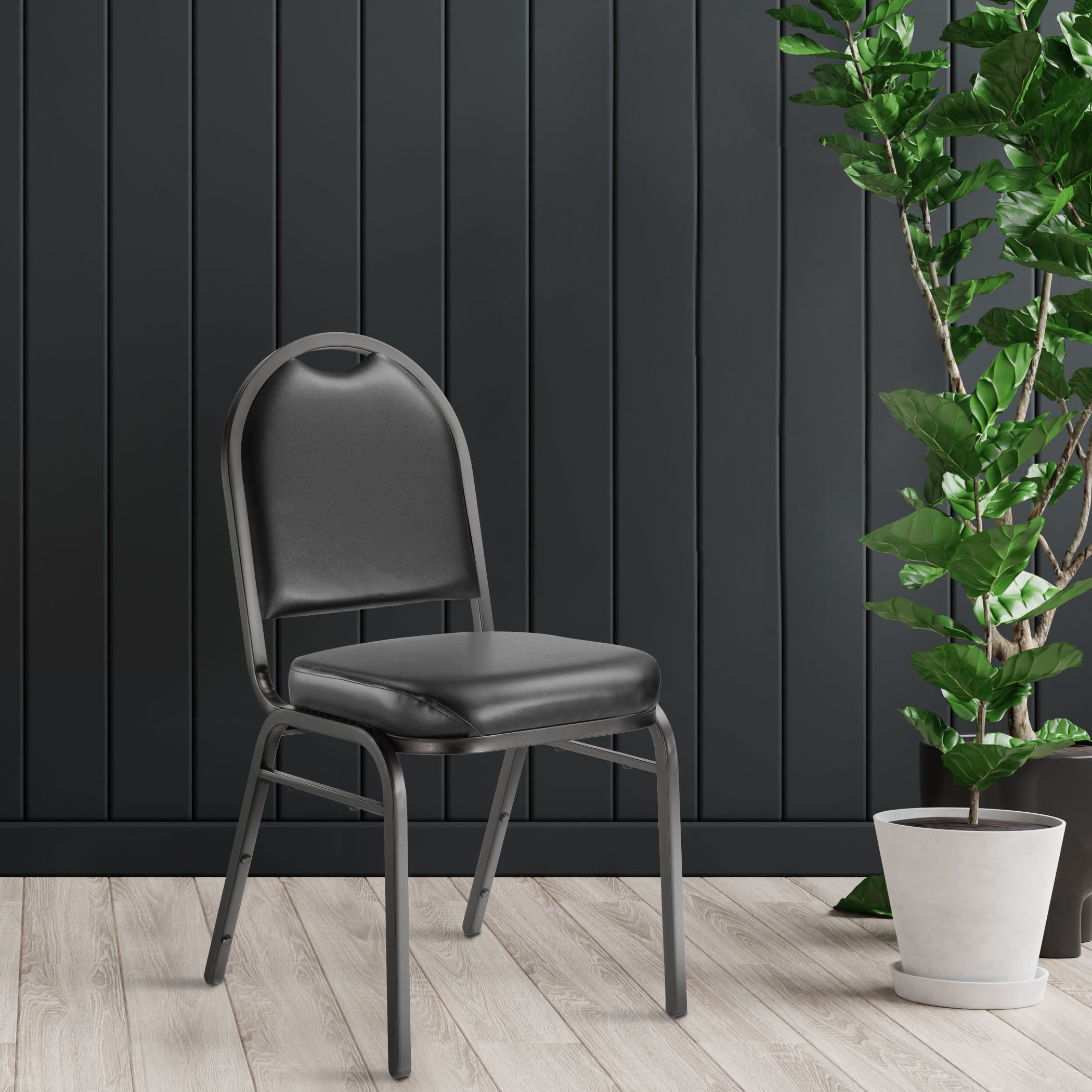 NPS® 9200 Series Premium Vinyl Upholstered Stack Chair, Surface Color: Black, Frame Color: Black Sandtex