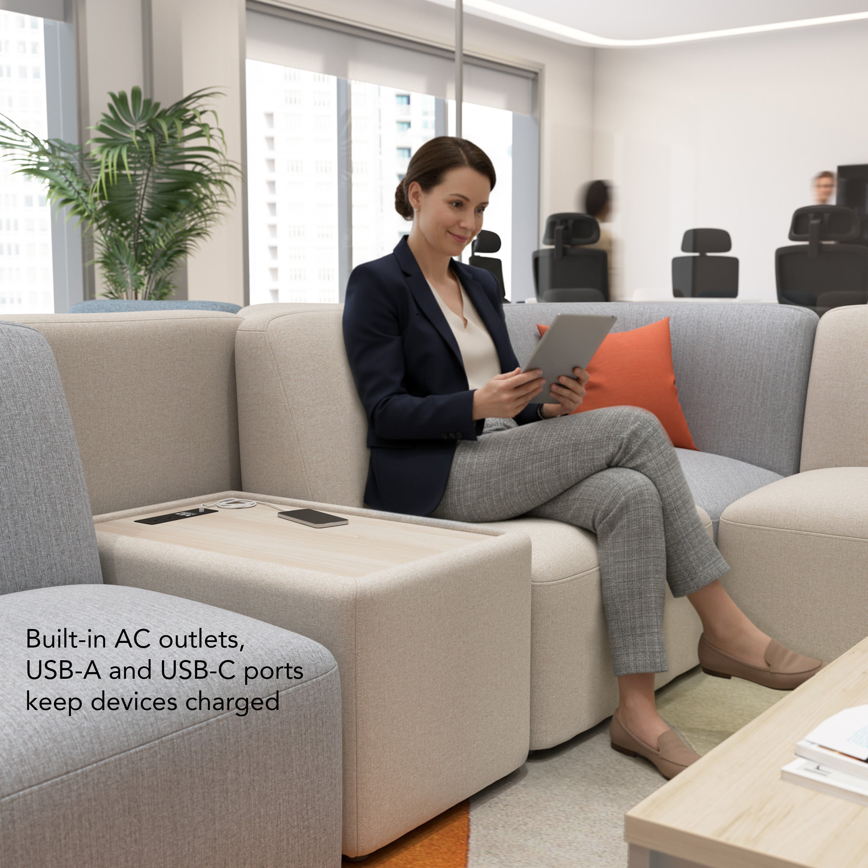 Bush Business Furniture Assemble Modular 2 Seater Sectional with Charging Station in Oat Fabric - 79.92" Width x 30.51" Depth x 29.92" Height