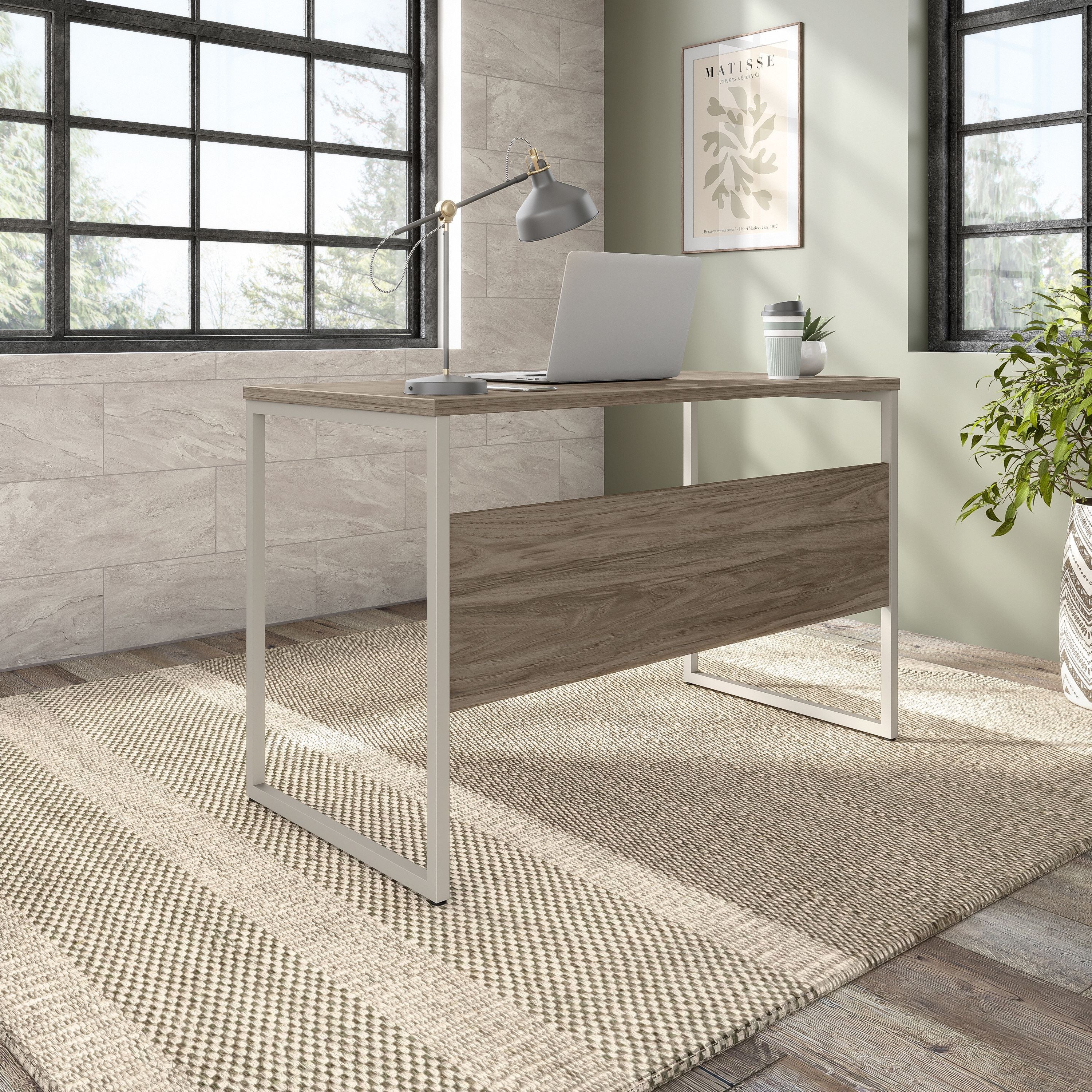 Bush Business Furniture Hybrid 48W x 24D Computer Table Desk with Metal Legs in Modern Hickory - 47.6" Width x 23.35" Depth x 29.91" Height