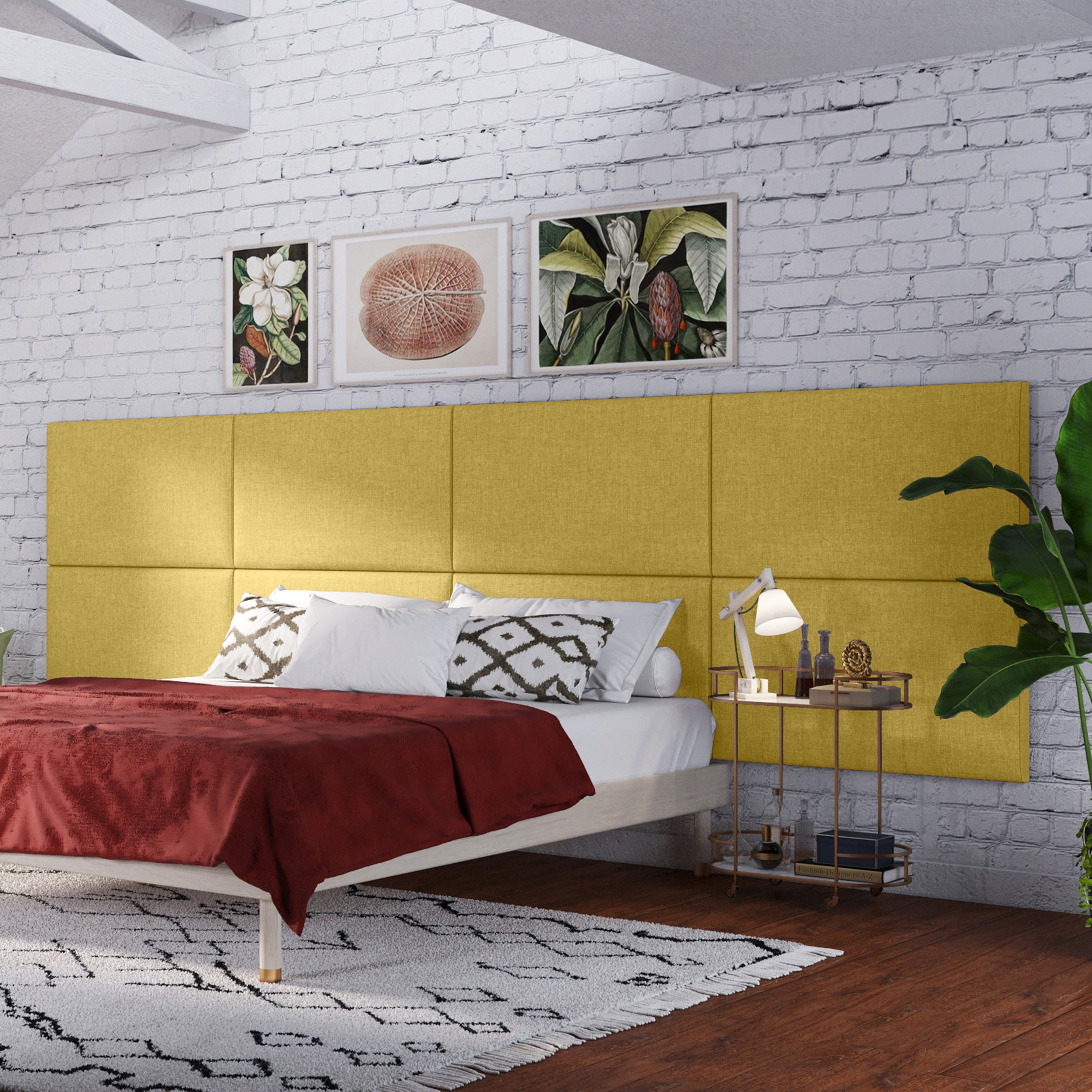Jaxx Panelist Modern Padded Headboard- Set of 2 Wall Mounted Panels (Each 22.5" x 38")- King Double Tall, Microvelvet Amber Gold