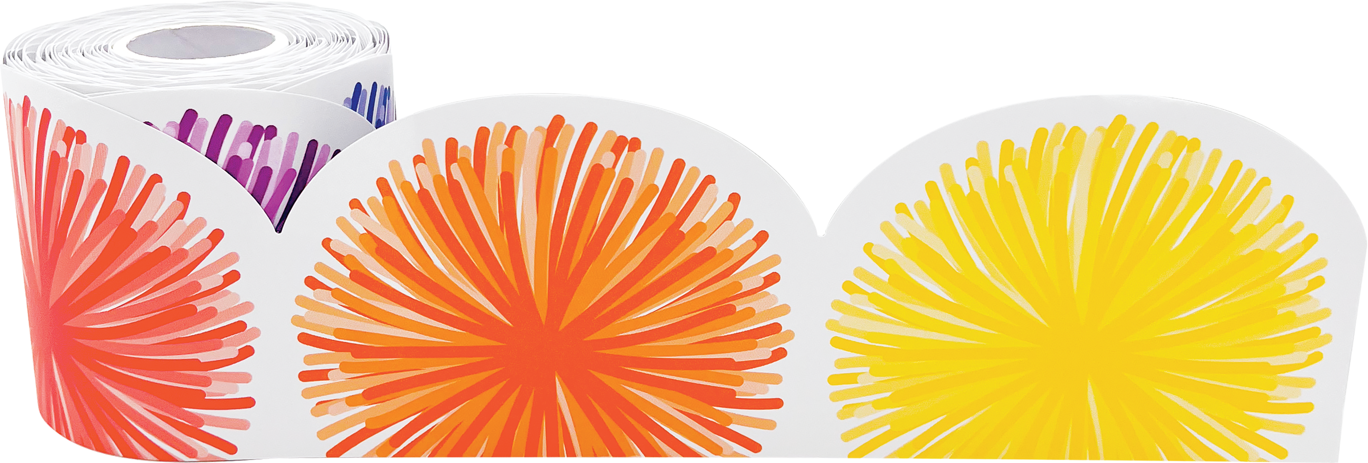 Colorful Poms Scalloped Die-Cut Rolled Border Trim