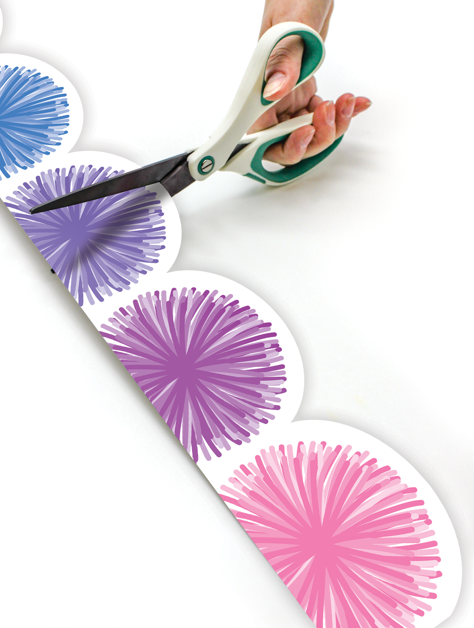 Colorful Poms Scalloped Die-Cut Rolled Border Trim