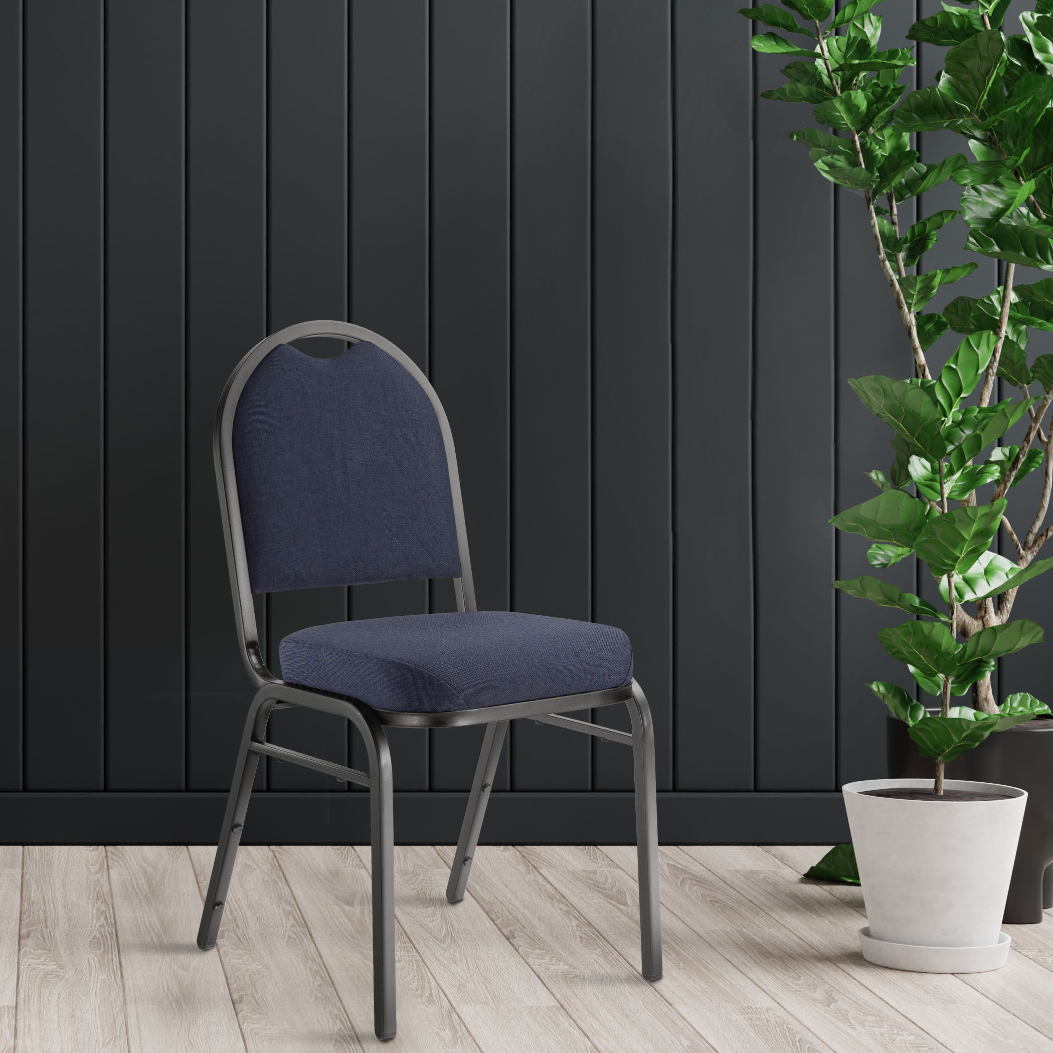 NPS® 9200 Series Premium Fabric Upholstered Stack Chair, Surface Color: Midnight Blue, Frame Color: Black Sandtex