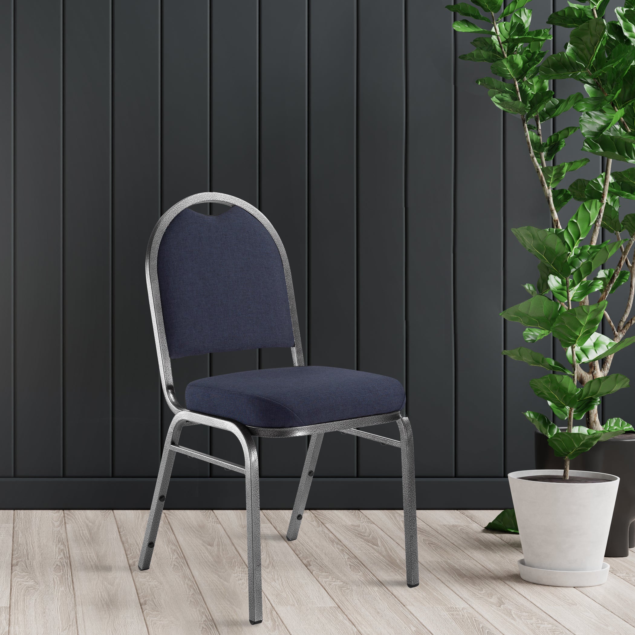 NPS® 9200 Series Premium Fabric Upholstered Stack Chair, Surface Color: Midnight Blue, Frame Color: Silvervein