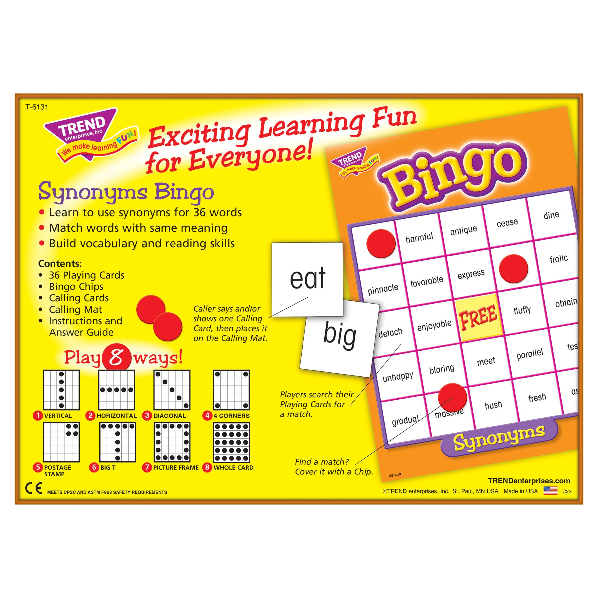 BINGO SYNONYMS AGES 10 & UP