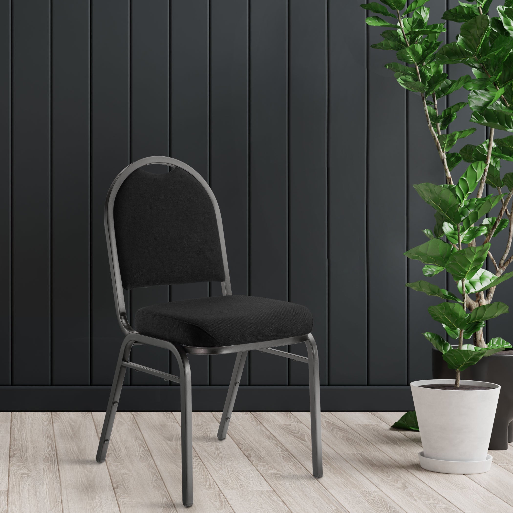 NPS® 9200 Series Premium Fabric Upholstered Stack Chair, Surface Color: Ebony Black, Frame Color: Black Sandtex