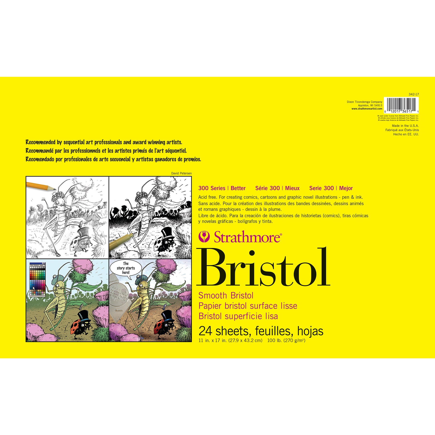 300 Series Bristol Pad, Smooth Finish, Tape Binding, 24 Sheet, 11x17 inch, 1 Count